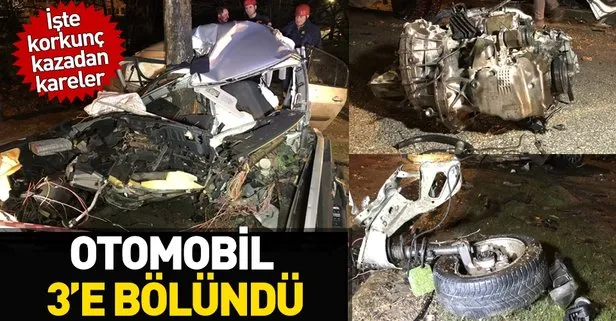 Bursa’da feci kaza! Otomobil üçe bölündü