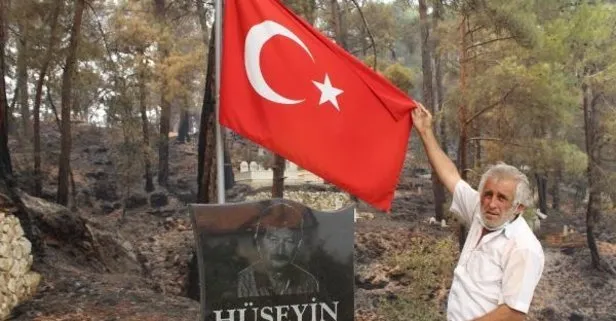 Manavgat’taki yangında şehit mezarına ve bayrağa zarar gelmedi