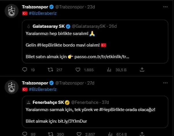 Fenerbahçe ve Galatasaray'dan Trabzonspor'a destek!-1