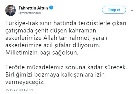 Cumhurbaşkanlığı İletişim Başkanı Fahrettin Altun'dan teröre karşı mücadele mesajı-1