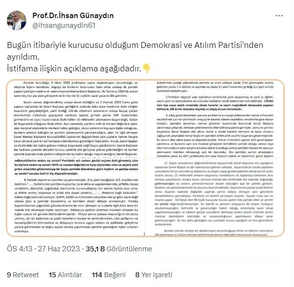 1687904659714.jpeg DEVA Partisi'nde üst düzey istifa! "Milli ve manevi değerlerle çelişen marjinal görüşlere hapsolduk" itirafı: Babacan'a yaylım ateşi-4