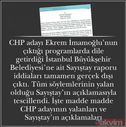 İşte CHP adayı Ekrem İmamoğlu’nun yalanları ve Sayıştay’ın açıklamaları