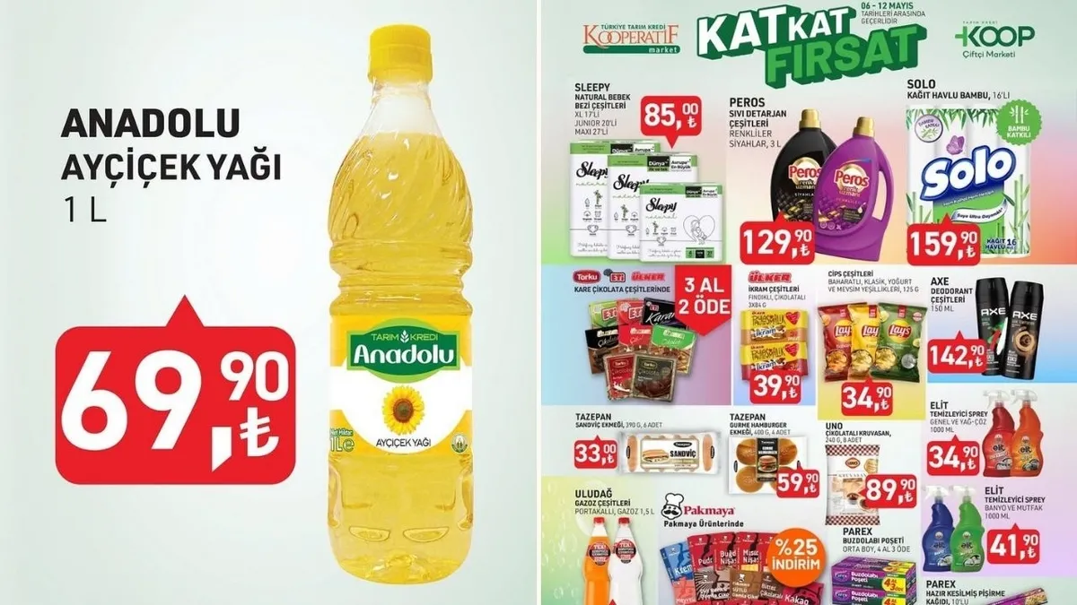 Tarım Kredi 6-12 Mayıs 2025 aktüel kataloğu: %25 indirim başladı: Anadolu Ayçiçek Yağı 69,90 TL’ye düştü!