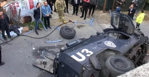 İstanbul Sarıyer’de zırhlı polis aracı devrildi!