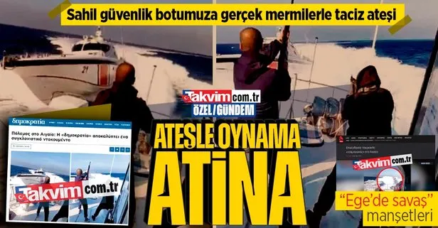 Atina ’ateşle’ oynuyor! Sahil güvenlik botumuza gerçek mermilerle ateş açtılar: Yunan basınında ’Ege’de savaş’ manşetleri