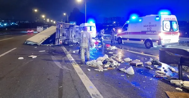 TEM Otoyolu'nda balık yüklü kamyonet devrildi: 2 yaralı