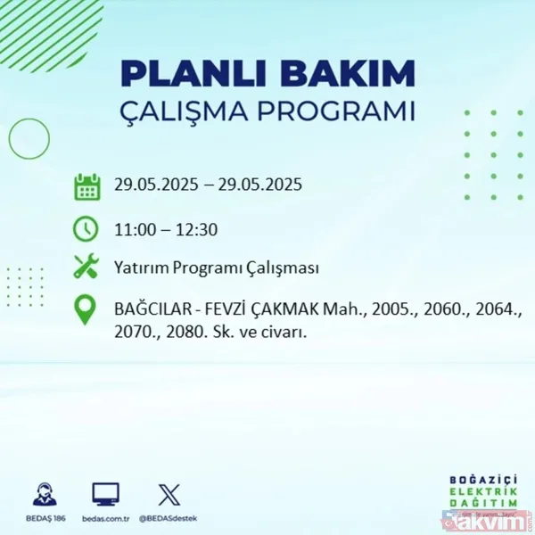 Bedaş 29 Mayıs İstanbul Elektrik Kesintisi