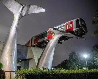 Hollanda’da yürekleri ağza getiren metro kazası! 7.5 metre yükseklikteki dev balina heykeline çarptı