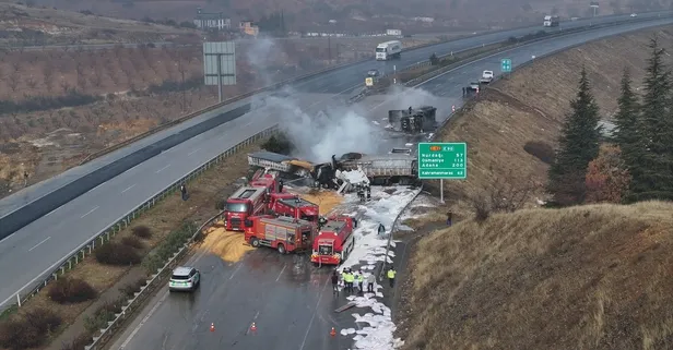TAG Otoyolu'nda zincirleme kaza: 3 tır çarpıştı, yol trafiğe kapandı