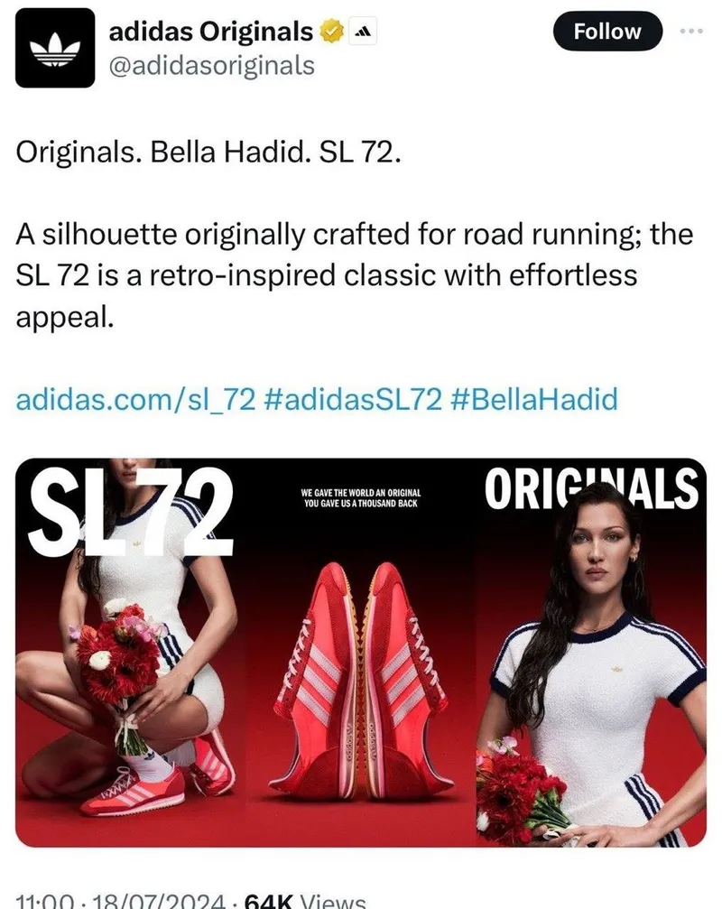 Adidas Bella Hadid'i reklam yüzü yaptı.