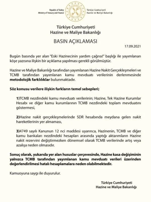"Eski Hazinecinin yardım çağrısı" başlığıyla yayımlanan yazıya Hazine ve Maliye Bakanlığından yanıt-3