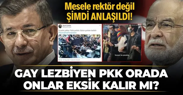 Boğaziçi'ndeki terör marşlı LGBT paçavralı eyleme Ahmet Davutoğlu ve Temel Karamollaoğlu'ndan destek