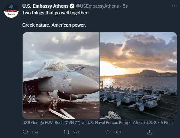 ABD'nin Atina Büyükelçiliğinden skandal paylaşım: "Yunan doğası ve Amerikan gücü"-5