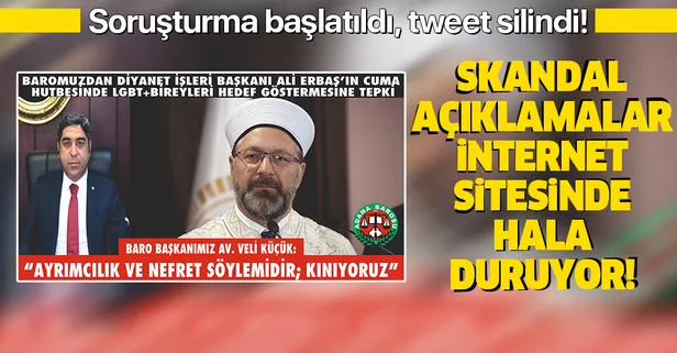 Tweet silindi, hakaret açıklamaları Adana Barosu’nun internet sitesinde! Adana Barosu da Ali Erbaş'ı hedef aldı