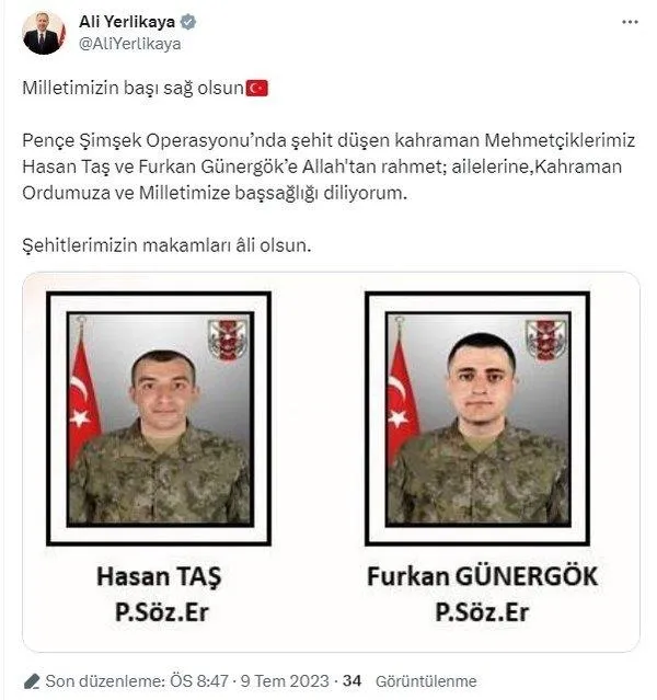 Son dakika: MSB'den acı haber! Pençe-Şimşek Harekatı bölgesinde 2 asker şehit oldu-2