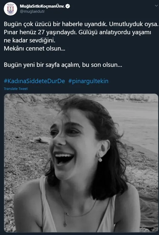 Vahşice öldürülen Pınar Gültekin’in üniversitesinden mesaj-1