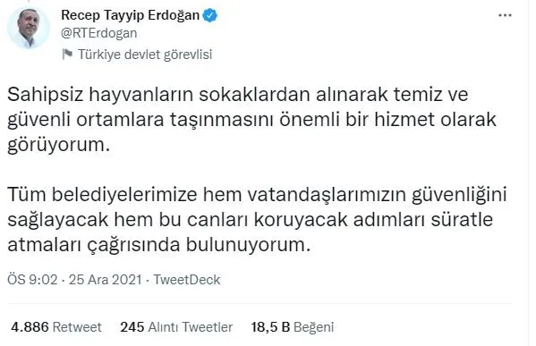 baskan-recep-tayyip-erdogandan-belediyelere-sahipsiz-hayvan-cagrisi-adimlari-suratle-atin-1640463968037.jpeg Başkan Recep Tayyip Erdoğan'dan belediyelere 'sahipsiz hayvan' çağrısı: Adımları süratle atın-4