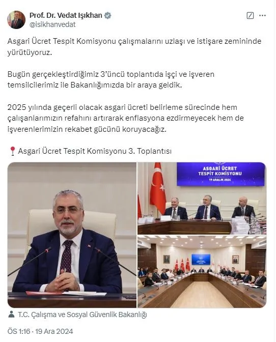 Bakan Işıkhan'ın X paylaşımı