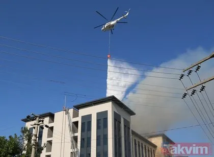 Çanakkale Emniyet Müdürlüğü binası inşaatında yangın! Helikopterler havalandı...