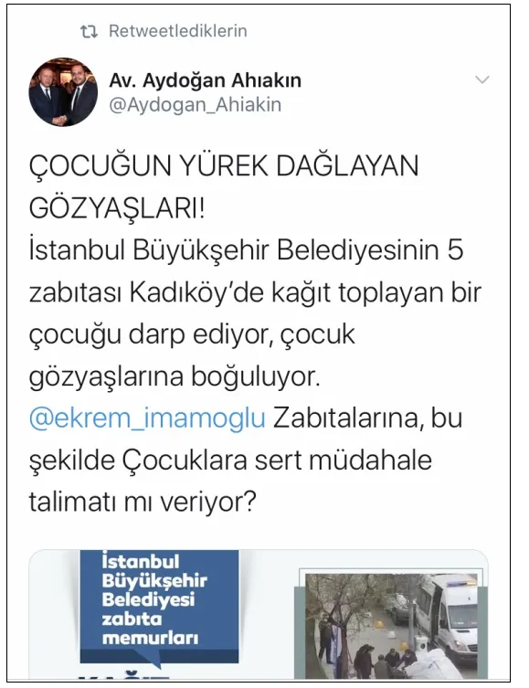 AK Partili Aydoğan Ahıakın'dan Kadıköy'de kağıt toplayan çocuğu darbeden İBB zabıta memurlarına sert tepki: Soruşturma başlatılsın!-2