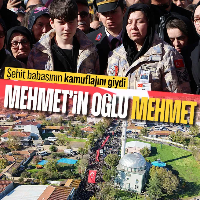 Şehit Astsubay Başçavuş İlker Aykut’u eşi ve oğlu askeri kamuflaj giyerek uğurladı