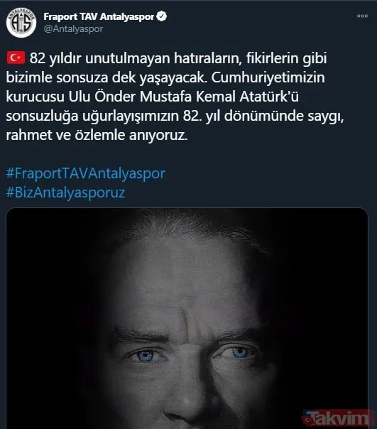 Spor camiası 10 Kasım'da tek ses oldu, Mustafa Kemal Atatürk'ü andı! İşte paylaşımlar