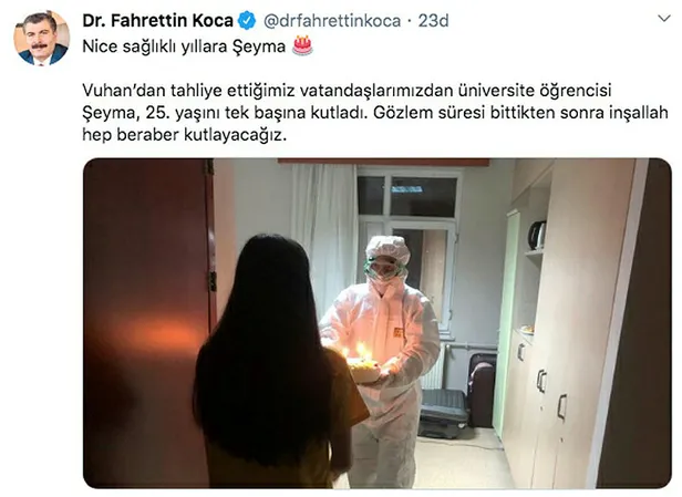 Vuhan'dan tahliye edilen öğrenciye doğum günü sürprizi! Bakan Koca paylaştı-2