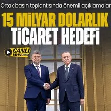 Başkan Erdoğan, Romanya Başbakanı Marcel Ciolacu ile Ortak Basın Toplantısı’nda açıklamalarda bulunuyor.