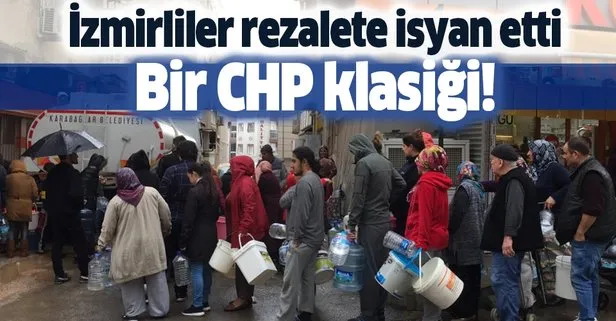 İzmir’de bir CHP rezaleti daha! Yağmur altında su kuyruğu