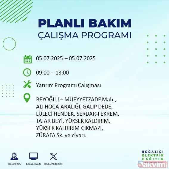 ↪5 Temmuz Cumartesi İstanbul Elektrik Kesintisi