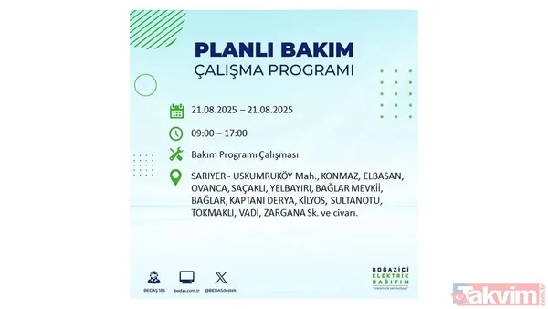 İstanbul'da 23 ilçede elektrik kesintisi! BEDAŞ İLÇE İLÇE listeledi: 21 Ağustos Perşembe günü 8 saat yok - 3