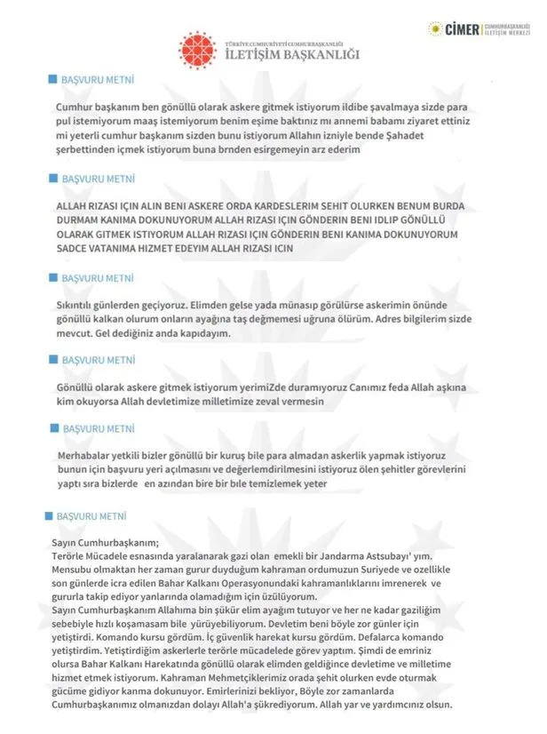 CİMER'e gönüllü askerlik başvurusu yağdı! Duygulandıran mesajlar-1
