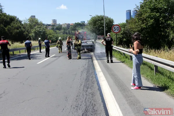 15 Temmuz Şehitler Köprüsü yolunda lüks araç alev alev yandı! Genç kadınlar geriye doğru koştu - 8