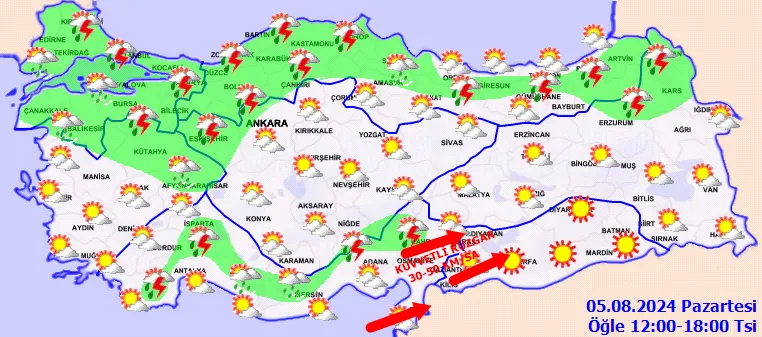 HAVA DURUMU | Meteoroloji yeni hava durumu haritasını yayınladı! Öğle saatlerine dikkat! İstanbul dahil birçok ilde yağış! | 5 Ağustos 2024 hava durumu-2