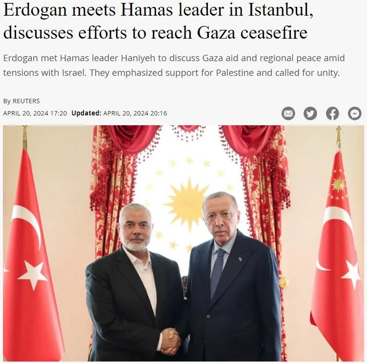 1713681279083.jpeg Başkan Erdoğan-Haniye görüşmesi dünya basınında! İsrail medyası resmen çileden çıktı: İngiliz gazeteden skandal başlık! Hamas’ın karargahı İstanbul mu olacak?-2