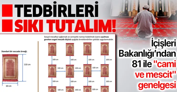 İçişleri Bakanlığından 81 il valiliğine "cami ve mescit" genelgesi! Her yönden 1 metre mesafe olacak