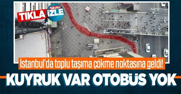 İstanbul’da toplu taşıma sistemi çökme noktasına geldi! Şirinevler’de metrelerce otobüs kuyruğu