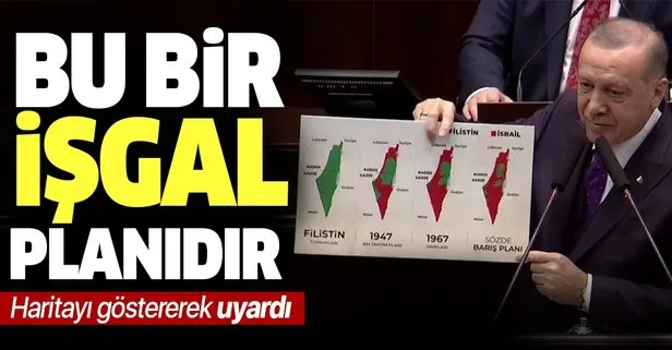 Başkan Erdoğan Filistin haritasını göstererek Trump’ın sözde barış planına tepki gösterdi