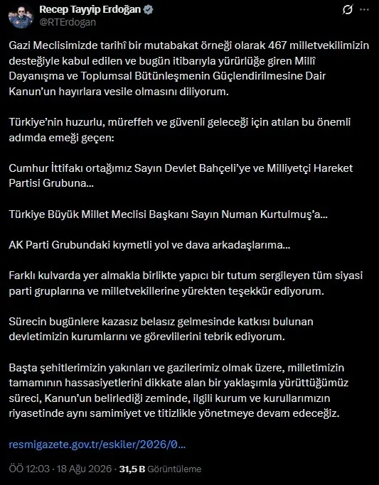 milli-dayanisma-kanunu-yururlulukte-1787001053539.jpeg Milli Dayanışma Kanunu yürürlükte! Başkan Erdoğan: "Aynı samimiyet ve titizlikle yönetmeye devam edeceğiz"-1