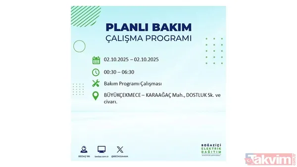 🔵2 Ekim 2025 Perşembe Günü İstanbul'da Elektrik Kesintisi Yaşanacak İlçeler