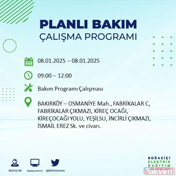 8 Ocak Elektrik Kesintisi