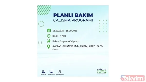 🔴18 Eylül Perşembe Günü Elektrik Kesintisi Yaşanacak İlçeler