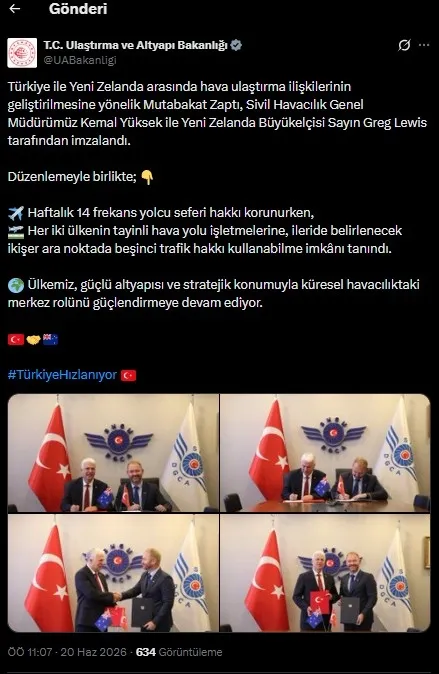 Türkiye ile Yeni Zelanda havacılık alanında yeni mutabakat zaptı imzaladı-3