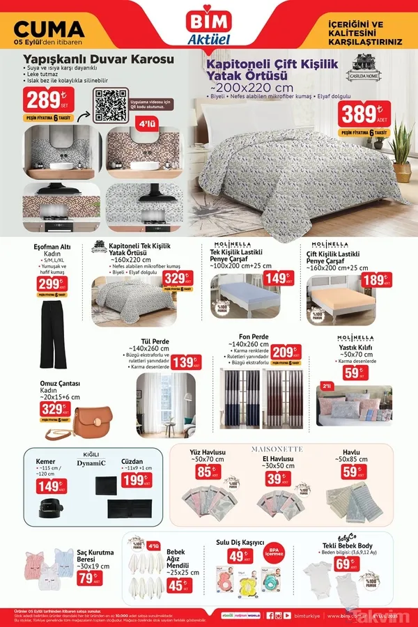 🛏️ Ev & Tekstil 🧱 Yapışkanlı Duvar Karosu (4'Lü Set): 289 Tl 🛏️ Kapitoneli Çift Kişilik Yatak Örtüsü: 389 Tl 👖 Kadın Eşofman Altı: 299 Tl 👜 Omuz Çantası...