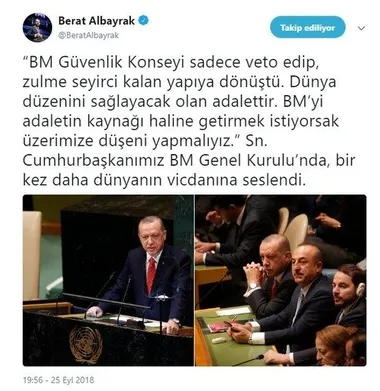 Son dakika: Hazine ve Maliye Bakanı Berat Albayrak'tan BM mesajı-1