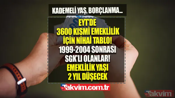 1999-2002-2004 sonrası SGK'lı olanlar! EYT'de 3600 kısmi emeklilik için nihai tablo! Emeklilik yaşı 2 yıl düşecek! Kademeli yaş, borçlanma, staj sigortası... - 1