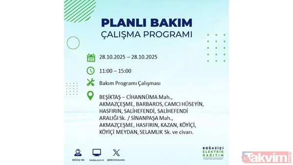 28 Ekim 2025 elektrik kesintisi yaşanacak ilçe, mahalle ve sokaklar