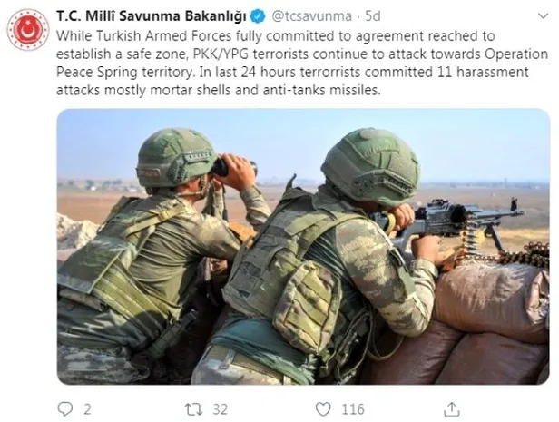 Son dakika: MSB duyurdu: PKK/YPG’li teröristler son 24 saatte 11 taciz/saldırı gerçekleştirdi-2