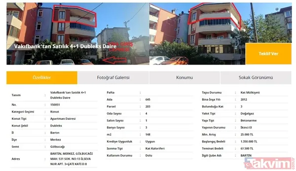 1.350.000 TL! Vakıfbank 2+1, 3+1 daire ilanlarını duyurdu! 110 bin TL'ye bankadan satılık ev fiyatları... 4+1 TERASLI DUBLEKS konut! - 2