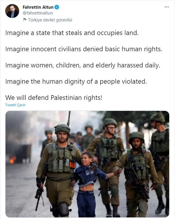 İletişim Başkanı Fahrettin Altun Filistin için dünyaya seslendi: ''Bir devlet düşünün...'' - 2